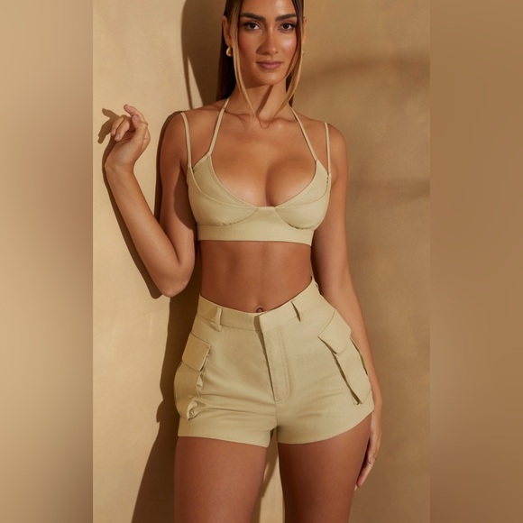 Oh Polly INALA High Waist Linen Shorts in Sage Green Women’s Size 2 NEW - Picture 1 of 7